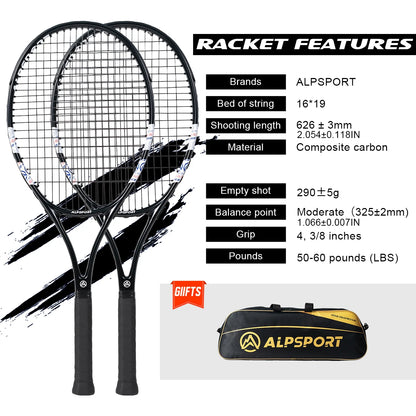 Professional Carbon Fiber Tennis Racket with Bag