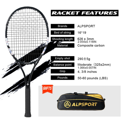 Professional Carbon Fiber Tennis Racket with Bag