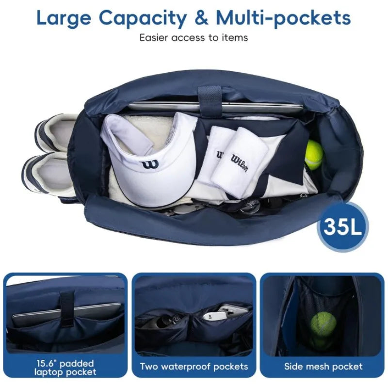 Tennis Handbag with Shoe Compartment, Tennis Badminton One Shoulder Bags for 2-4 Rackets, Waterproof Lightweight Bag Men Women