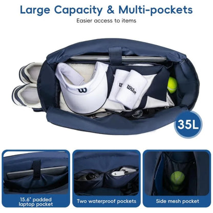 Tennis Handbag with Shoe Compartment, Tennis Badminton One Shoulder Bags for 2-4 Rackets, Waterproof Lightweight Bag Men Women