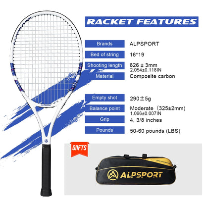 Professional Carbon Fiber Tennis Racket with Bag