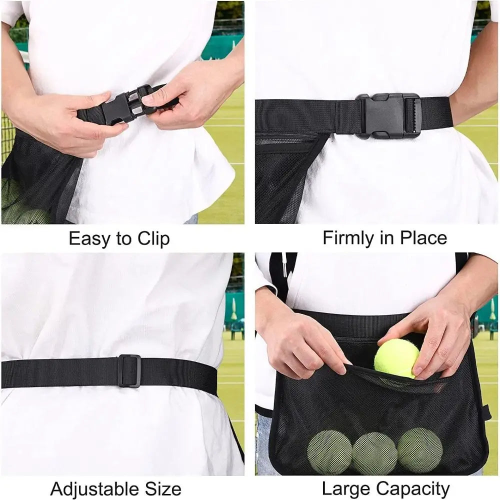 Large Capacity Tennis Ball Carry Bag Mesh Pouch Multifunctional Golf Ball Storage Waist Bag Training Zipper Tennis Ball Holder