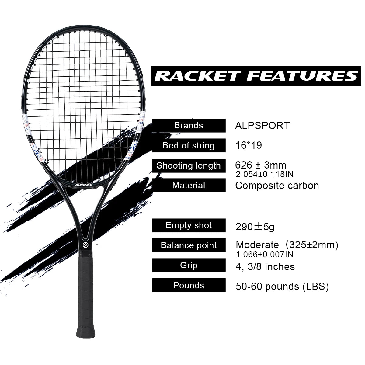 Professional Carbon Fiber Tennis Racket with Bag
