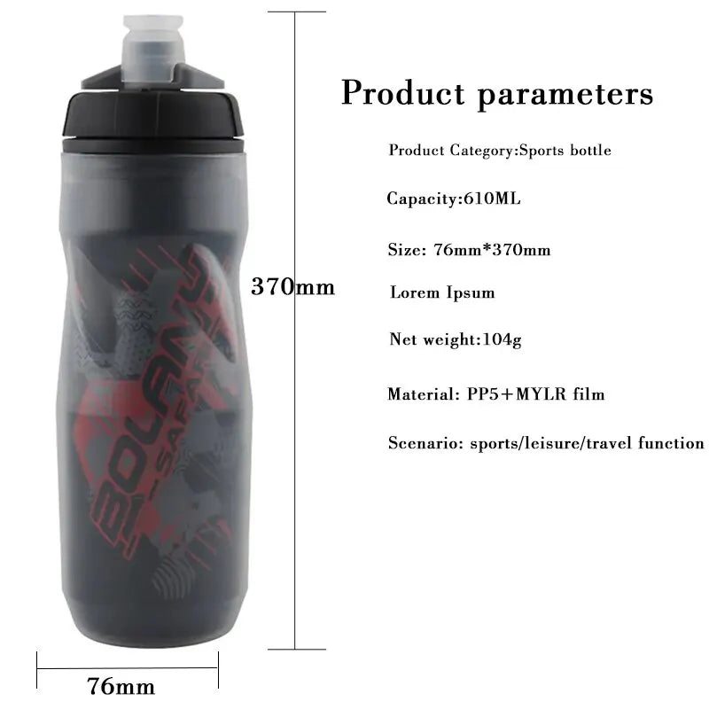 Sports Water Bottle - 600ml Insulated Bottle for Tennis, Pickleball & Outdoor Sports
