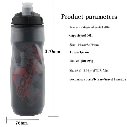 Sports Water Bottle - 600ml Insulated Bottle for Tennis, Pickleball & Outdoor Sports